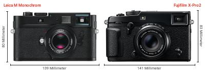 Größenvergleich: Leica M Monochrom vs. Fujifilm X-Pro2 Größenvergleich: Leica M Monochrom vs. Fujifilm X-Pro2