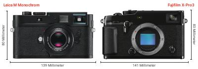 Größenvergleich: Leica M Monochrom vs. Fujifilm X-Pro3