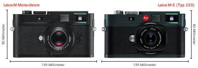 Größenvergleich: Leica M Monochrom vs. Leica M-E (Typ 220) Größenvergleich: Leica M Monochrom vs. Leica M-E (Typ 220)
