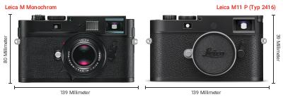 Größenvergleich: Leica M Monochrom vs. Leica M11 P (Typ 2416) Größenvergleich: Leica M Monochrom vs. Leica M11 P (Typ 2416)