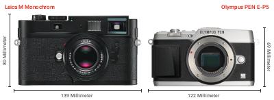 Größenvergleich: Leica M Monochrom vs. OM System PEN E-P5 Größenvergleich: Leica M Monochrom vs. OM System PEN E-P5
