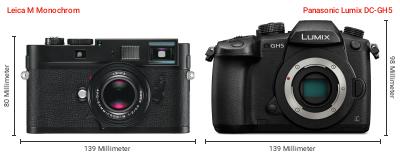 Größenvergleich: Leica M Monochrom vs. Panasonic Lumix DC-GH5 Größenvergleich: Leica M Monochrom vs. Panasonic Lumix DC-GH5