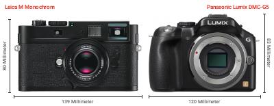 Größenvergleich: Leica M Monochrom vs. Panasonic Lumix DMC-G5 Größenvergleich: Leica M Monochrom vs. Panasonic Lumix DMC-G5