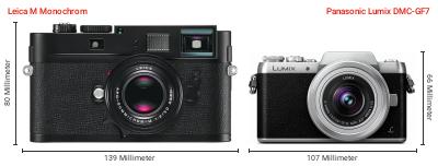 Größenvergleich: Leica M Monochrom vs. Panasonic Lumix DMC-GF7