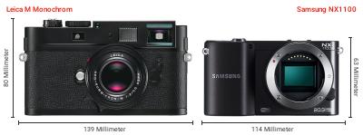 Größenvergleich: Leica M Monochrom vs. Samsung NX1100 Größenvergleich: Leica M Monochrom vs. Samsung NX1100