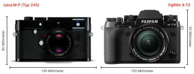 Größenvergleich: Leica M-P (Typ 240) vs. Fujifilm X-T2 Größenvergleich: Leica M-P (Typ 240) vs. Fujifilm X-T2