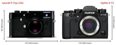 Größenvergleich: Leica M-P (Typ 240) vs. Fujifilm X-T3 Größenvergleich: Leica M-P (Typ 240) vs. Fujifilm X-T3