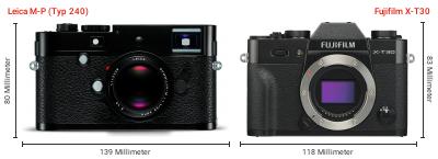 Größenvergleich: Leica M-P (Typ 240) vs. Fujifilm X-T30 Größenvergleich: Leica M-P (Typ 240) vs. Fujifilm X-T30
