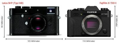 Größenvergleich: Leica M-P (Typ 240) vs. Fujifilm X-T30 II Größenvergleich: Leica M-P (Typ 240) vs. Fujifilm X-T30 II