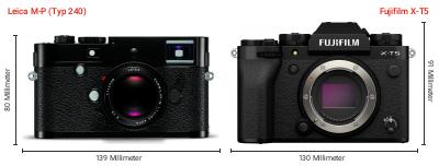 Größenvergleich: Leica M-P (Typ 240) vs. Fujifilm X-T5 Größenvergleich: Leica M-P (Typ 240) vs. Fujifilm X-T5