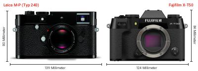 Größenvergleich: Leica M-P (Typ 240) vs. Fujifilm X-T50 Größenvergleich: Leica M-P (Typ 240) vs. Fujifilm X-T50