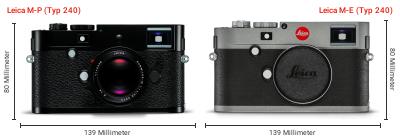 Größenvergleich: Leica M-P (Typ 240) vs. Leica M-E (Typ 240) Größenvergleich: Leica M-P (Typ 240) vs. Leica M-E (Typ 240)