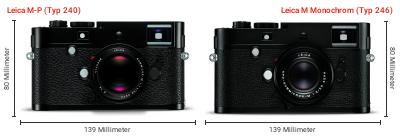 Größenvergleich: Leica M-P (Typ 240) vs. Leica M Monochrom (Typ 246) Größenvergleich: Leica M-P (Typ 240) vs. Leica M Monochrom (Typ 246)