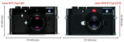 Größenvergleich: Leica M-P (Typ 240) vs. Leica M10-R (Typ 6376) Größenvergleich: Leica M-P (Typ 240) vs. Leica M10-R (Typ 6376)