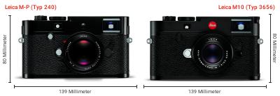 Größenvergleich: Leica M-P (Typ 240) vs. Leica M10 (Typ 3656) Größenvergleich: Leica M-P (Typ 240) vs. Leica M10 (Typ 3656)