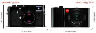 Größenvergleich: Leica M-P (Typ 240) vs. Leica TL2 (Typ 5370) Größenvergleich: Leica M-P (Typ 240) vs. Leica TL2 (Typ 5370)