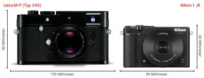 Größenvergleich: Leica M-P (Typ 240) vs. Nikon 1 J5 Größenvergleich: Leica M-P (Typ 240) vs. Nikon 1 J5