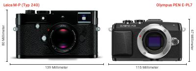 Größenvergleich: Leica M-P (Typ 240) vs. OM System PEN E-PL7 Größenvergleich: Leica M-P (Typ 240) vs. OM System PEN E-PL7
