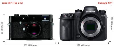 Größenvergleich: Leica M-P (Typ 240) vs. Samsung NX1 Größenvergleich: Leica M-P (Typ 240) vs. Samsung NX1