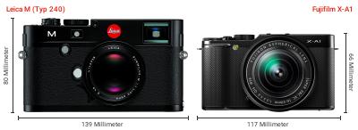 Größenvergleich: Leica M (Typ 240) vs. Fujifilm X-A1 Größenvergleich: Leica M (Typ 240) vs. Fujifilm X-A1