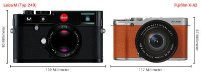 Größenvergleich: Leica M (Typ 240) vs. Fujifilm X-A2 Größenvergleich: Leica M (Typ 240) vs. Fujifilm X-A2