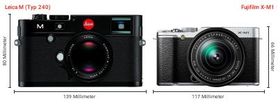 Größenvergleich: Leica M (Typ 240) vs. Fujifilm X-M1 Größenvergleich: Leica M (Typ 240) vs. Fujifilm X-M1