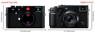 Größenvergleich: Leica M (Typ 240) vs. Fujifilm X-Pro2