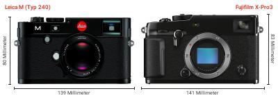 Größenvergleich: Leica M (Typ 240) vs. Fujifilm X-Pro3
