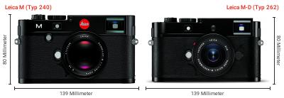 Größenvergleich: Leica M (Typ 240) vs. Leica M-D (Typ 262) Größenvergleich: Leica M (Typ 240) vs. Leica M-D (Typ 262)