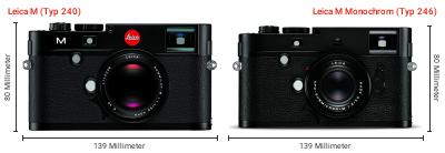 Größenvergleich: Leica M (Typ 240) vs. Leica M Monochrom (Typ 246) Größenvergleich: Leica M (Typ 240) vs. Leica M Monochrom (Typ 246)
