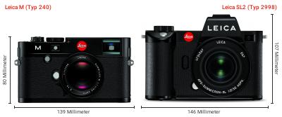 Größenvergleich: Leica M (Typ 240) vs. Leica SL2 (Typ 2998)