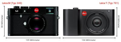 Größenvergleich: Leica M (Typ 240) vs. Leica T (Typ 701) Größenvergleich: Leica M (Typ 240) vs. Leica T (Typ 701)
