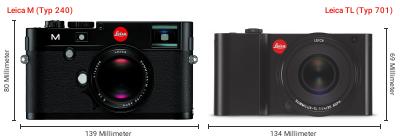Größenvergleich: Leica M (Typ 240) vs. Leica TL (Typ 701)