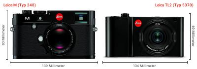Größenvergleich: Leica M (Typ 240) vs. Leica TL2 (Typ 5370) Größenvergleich: Leica M (Typ 240) vs. Leica TL2 (Typ 5370)