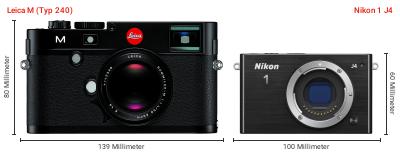 Größenvergleich: Leica M (Typ 240) vs. Nikon 1 J4 Größenvergleich: Leica M (Typ 240) vs. Nikon 1 J4