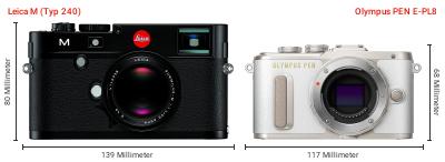 Größenvergleich: Leica M (Typ 240) vs. OM System PEN E-PL8
