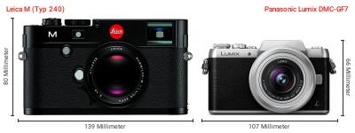 Größenvergleich: Leica M (Typ 240) vs. Panasonic Lumix DMC-GF7 Größenvergleich: Leica M (Typ 240) vs. Panasonic Lumix DMC-GF7