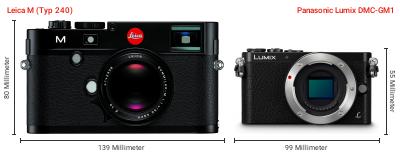 Größenvergleich: Leica M (Typ 240) vs. Panasonic Lumix DMC-GM1 Größenvergleich: Leica M (Typ 240) vs. Panasonic Lumix DMC-GM1