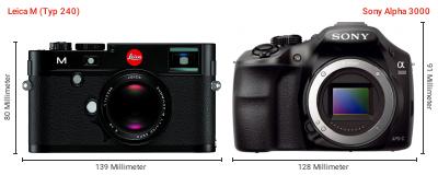 Größenvergleich: Leica M (Typ 240) vs. Sony Alpha 3000 Größenvergleich: Leica M (Typ 240) vs. Sony Alpha 3000