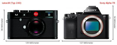 Größenvergleich: Leica M (Typ 240) vs. Sony Alpha 7R Größenvergleich: Leica M (Typ 240) vs. Sony Alpha 7R
