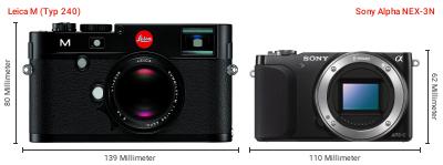 Größenvergleich: Leica M (Typ 240) vs. Sony Alpha NEX-3N Größenvergleich: Leica M (Typ 240) vs. Sony Alpha NEX-3N