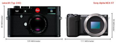 Größenvergleich: Leica M (Typ 240) vs. Sony Alpha NEX-5T Größenvergleich: Leica M (Typ 240) vs. Sony Alpha NEX-5T