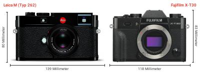 Größenvergleich: Leica M (Typ 262) vs. Fujifilm X-T30