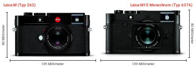 Größenvergleich: Leica M (Typ 262) vs. Leica M10 Monochrom (Typ 6376) Größenvergleich: Leica M (Typ 262) vs. Leica M10 Monochrom (Typ 6376)