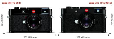 Größenvergleich: Leica M (Typ 262) vs. Leica M10 (Typ 3656) Größenvergleich: Leica M (Typ 262) vs. Leica M10 (Typ 3656)