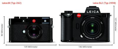 Größenvergleich: Leica M (Typ 262) vs. Leica SL2 (Typ 2998) Größenvergleich: Leica M (Typ 262) vs. Leica SL2 (Typ 2998)