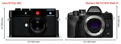 Größenvergleich: Leica M (Typ 262) vs. OM System OM-D E-M10 Mark IV Größenvergleich: Leica M (Typ 262) vs. OM System OM-D E-M10 Mark IV