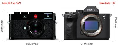 Größenvergleich: Leica M (Typ 262) vs. Sony Alpha 7 IV Größenvergleich: Leica M (Typ 262) vs. Sony Alpha 7 IV