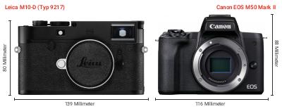 Größenvergleich: Leica M10-D (Typ 9217) vs. Canon EOS M50 Mark II Größenvergleich: Leica M10-D (Typ 9217) vs. Canon EOS M50 Mark II