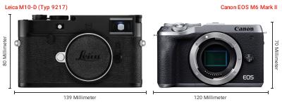 Größenvergleich: Leica M10-D (Typ 9217) vs. Canon EOS M6 Mark II Größenvergleich: Leica M10-D (Typ 9217) vs. Canon EOS M6 Mark II
